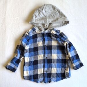 carter's blue plaid cotton flannel button down shirt with hood 18 months baby